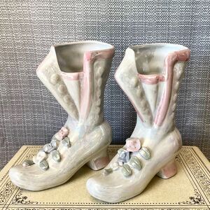 Victorian-style Vintage Lusterware Boot Vases Set of Two (2)